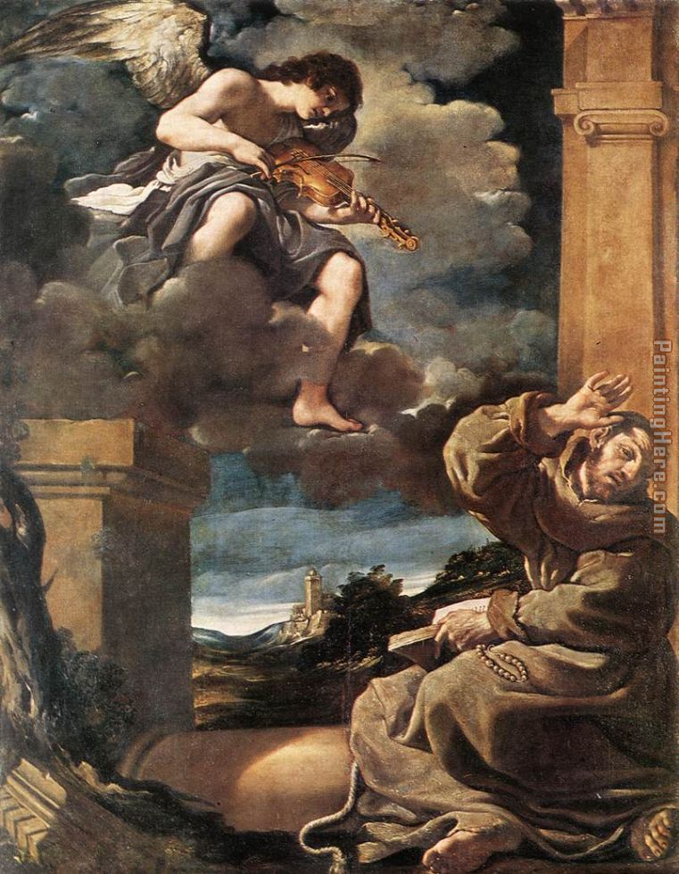 St Francis with an Angel Playing Violin painting - Guercino St Francis with an Angel Playing Violin art painting